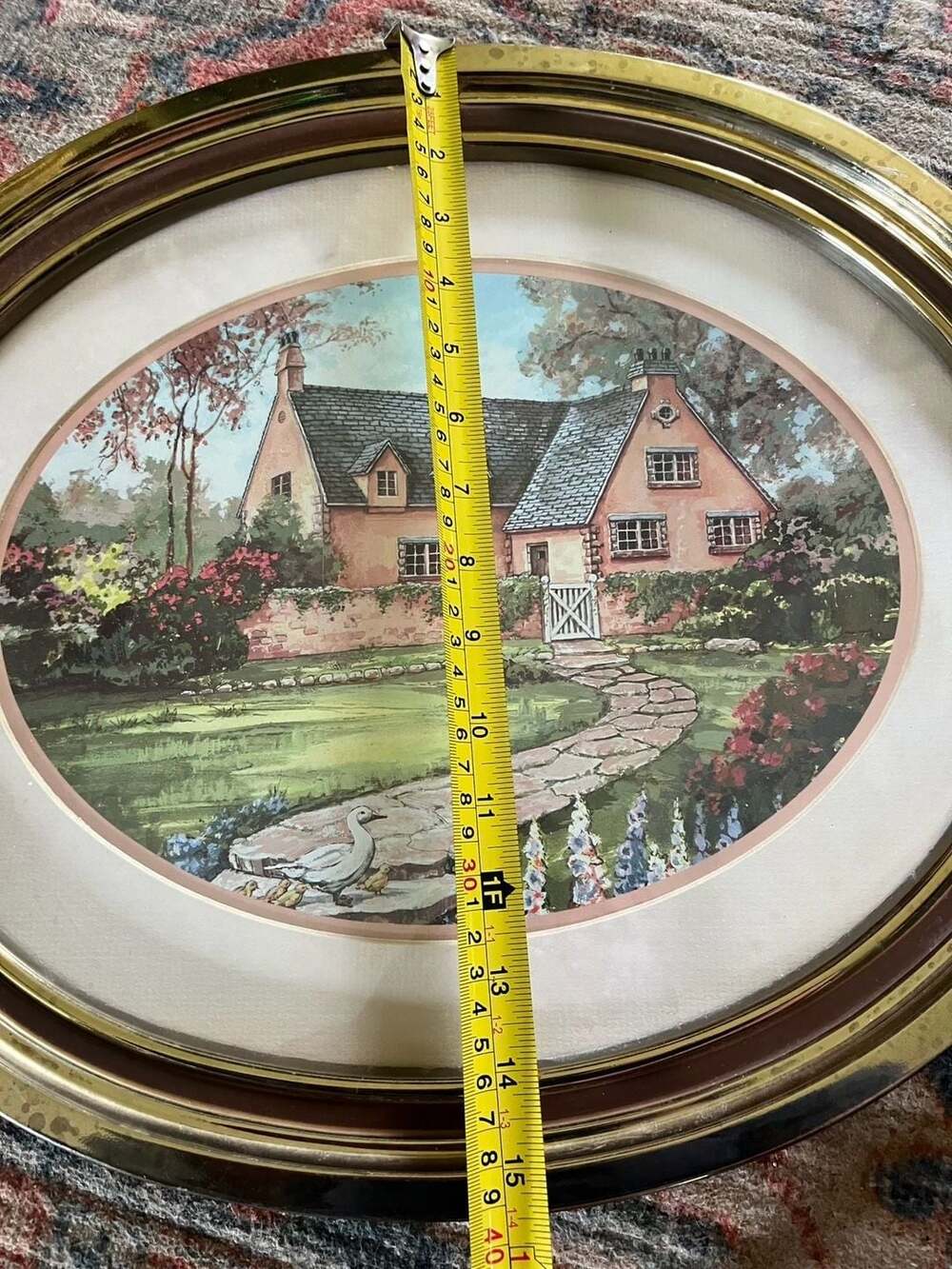 Vintage Cottage Garden Scene Oval Wall Art Print - Picture 2 of 5